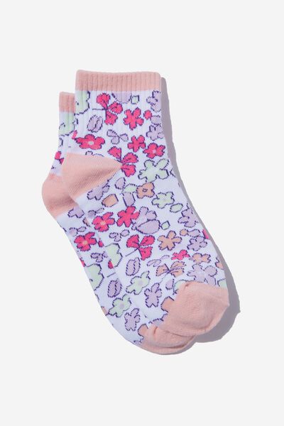 Single Pack Mid Crew Sock, MARSHMALLOW/FLORAL