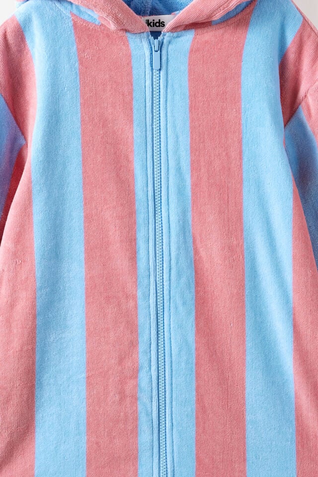 Kids Zip Thru Hooded Towel, SUNKISSED/CLOUD BLUE BOLD STRIPE