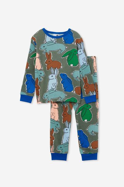 Finley Long Sleeve Pyjama Set, SWAG GREEN/COLOURFUL BUNNIES