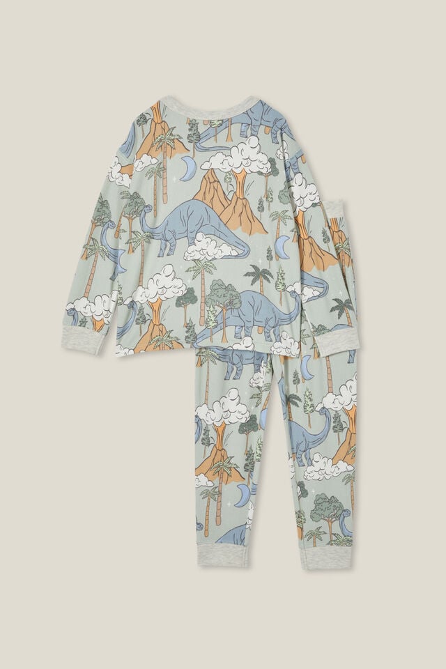 Chuck Long Sleeve Pyjama Set, STONE GREEN/DINO VOLCANO