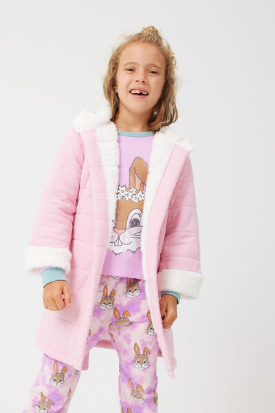 Roupão - GIRLS HOODED LONG SLEEVE QUILTED GOWN, MARSHMALLOW PINK/VANILLA CONTRAST