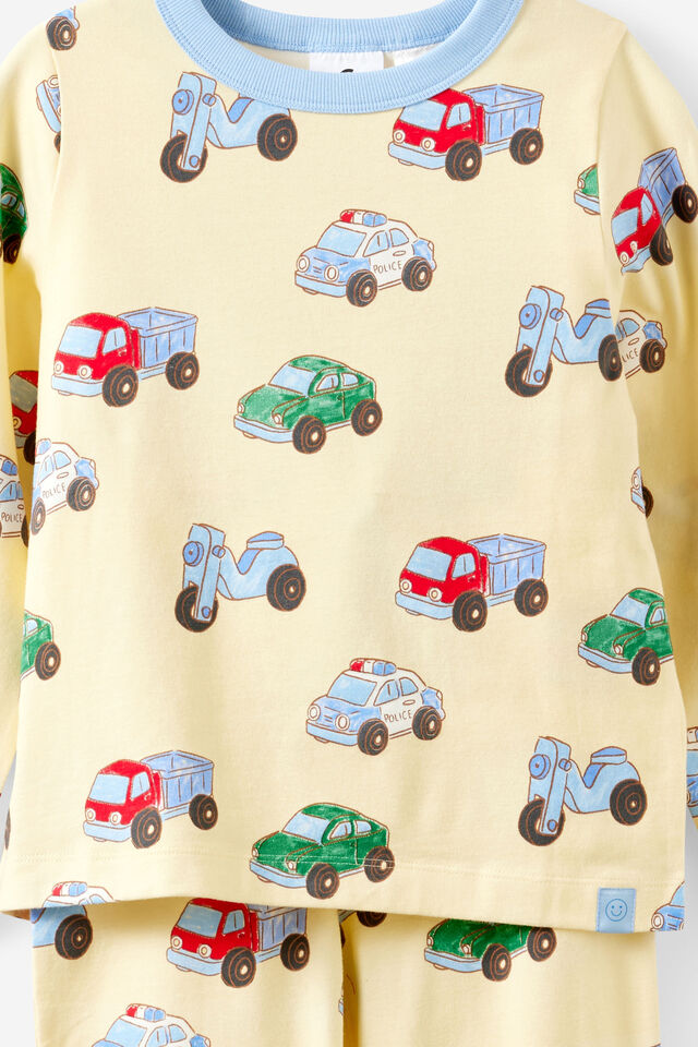 Dreamdrift Long Sleeve Pj Set, BUTTER YELLOW/CARS GLOW