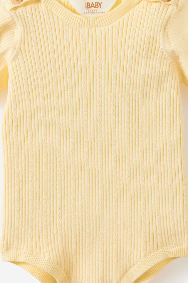 Baby Organic Blend Knit Short Sleeve Bubbysuit, LEMON SQUASH/MARLE