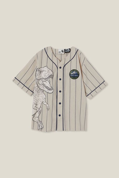 License Baseball Short Sleeve Shirt, LCN UNI RAINY DAY STRIPE/JURASSIC PARK