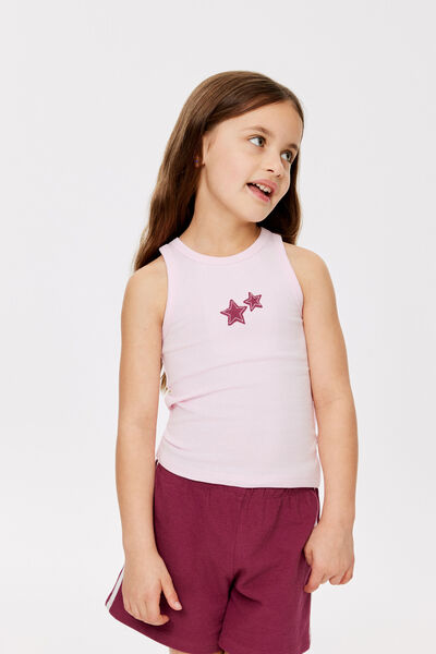 Fitted Essential Racer Back Tank, BALLET PINK/STARS