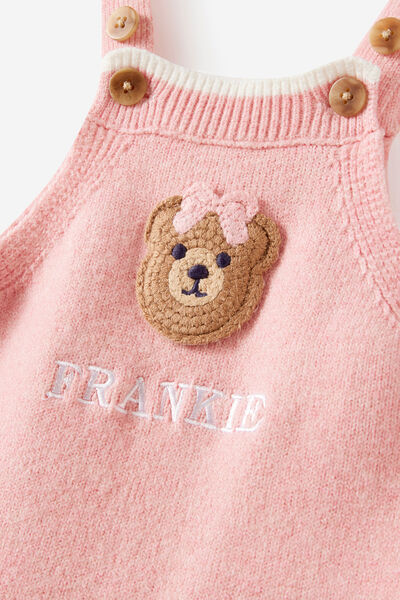 Personlisation Organic Blend Knit Bubbysuit, POP PINK MARLE/CROCHET BEAR