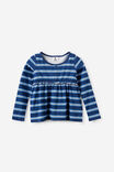 Long Sleeve Jersey Babydoll Top, DENIM NAVY STRIPE - example image 2