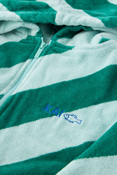 Kids Zip Thru Hooded Towel - Personalised, SEAGLASS/ENGLISH IVY DIAGONAL STRIPE