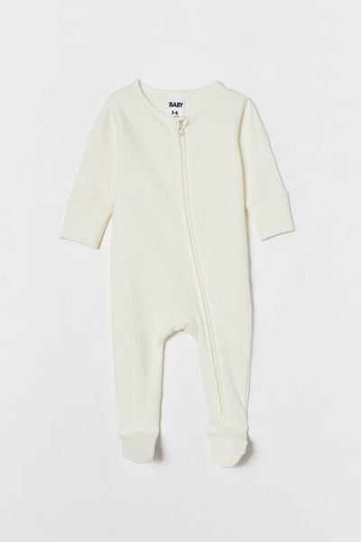 Macacão - Organic Pointelle Zip Romper, MILK