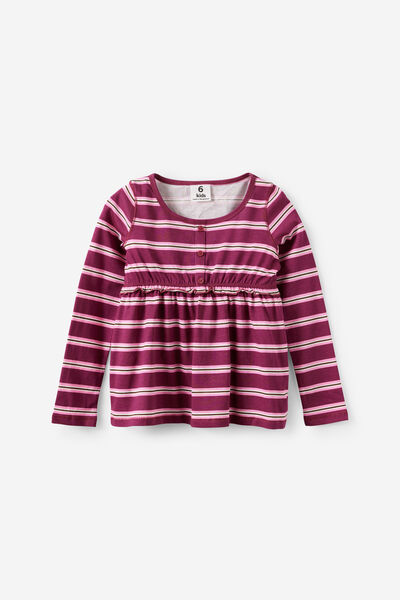 Long Sleeve Jersey Babydoll Top, BERRY JAM STRIPE