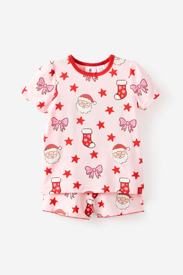 Dreamdrift Puff Short Slv Pj Set, BALLET PINK/SANTA GLOW