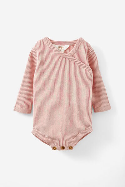 Organic Rib Knit Cross Over Tie Bubbysuit, ZEPHYR