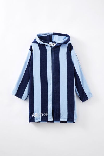 Kids Zip Thru Hooded Towel - Personalised, IN THE NAVY/DUSK BLUE LIGHT STRIPE