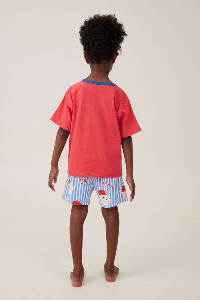 Felix Short Sleeve Pyjama Set, ANTHURIUM RED/NAUGHTY OR NICE SANTA