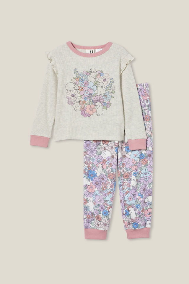 Willow Long Sleeve Flutter Pyjama Set Personalised, OATMEALE MARLE/QUINN BUNNY