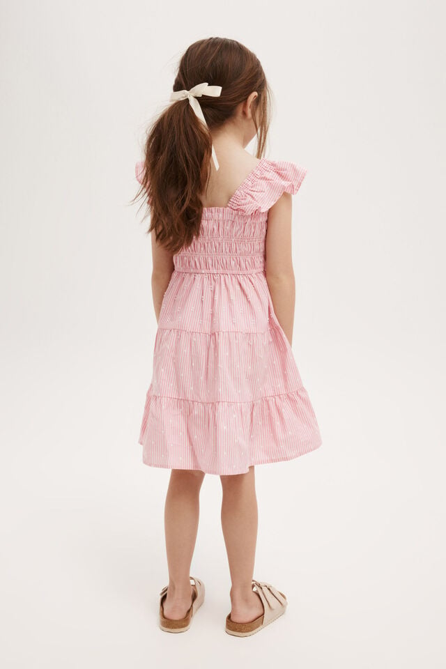 Kennedy Tiered Dress, CORAL FIZZ/BLUSH PINK STRIPE