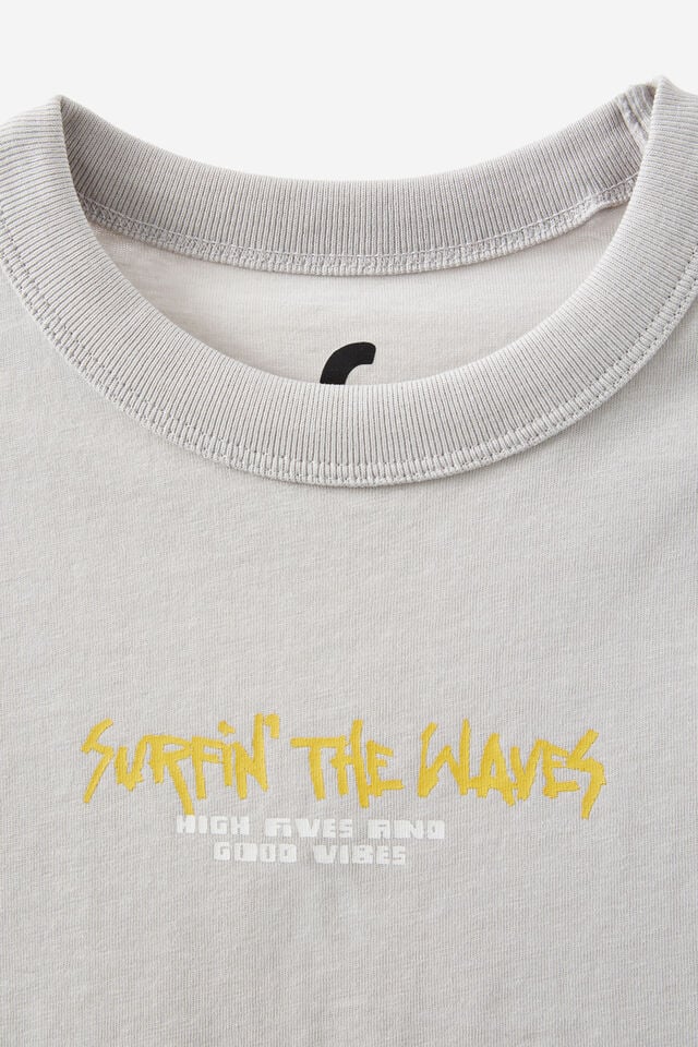 Jonny Short Sleeve Print Tee, WINTER GREY/CORN SILK SURFIN  THE WAVES