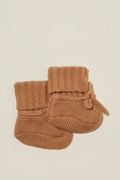 Organic Newborn Knit Booties, TAUPY BROWN