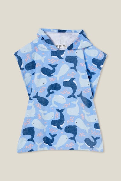 Baby Hooded Towel, DUSK BLUE/WHALES FRIENDS
