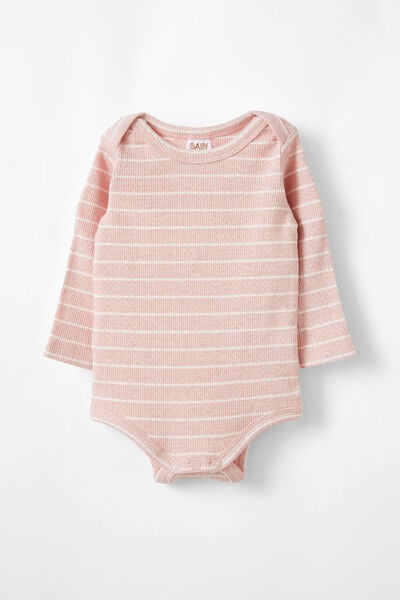 Organic Pointelle Long Sleeve Bubbysuit, ZEPHYR MARLE/VANILLA STRIPE