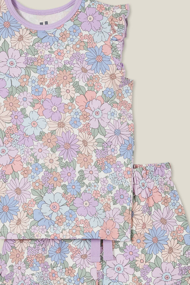 Stacey Short Sleeve Flutter Pyjama Set, VANILLA/DITSY CLAIRE FLORAL