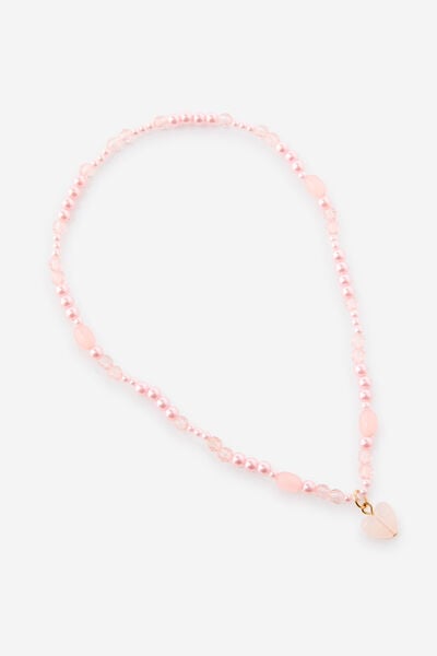 Kids Beaded Necklace, PEARLY PINK HEART/BEADED