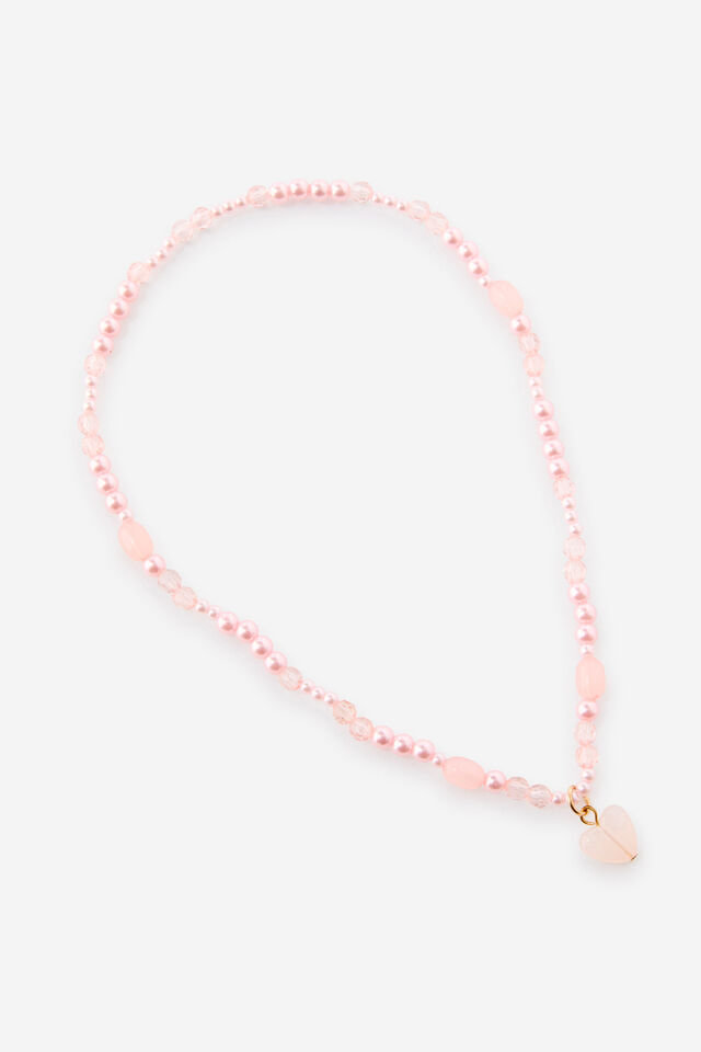 Kids Beaded Necklace, PEARLY PINK HEART/BEADED
