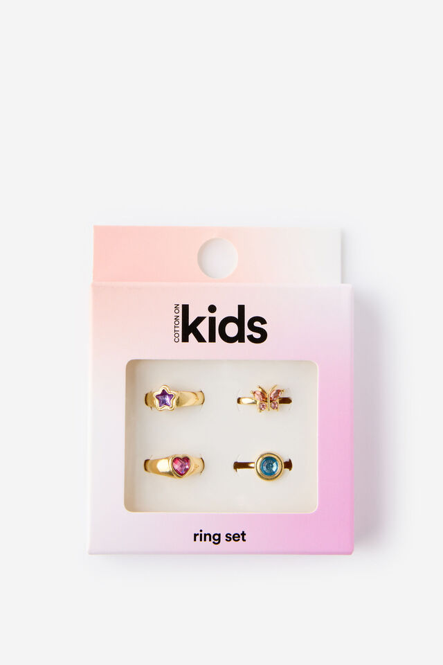 Kids 4Pk Ring Set, GEMMIE HEARTS 4PK