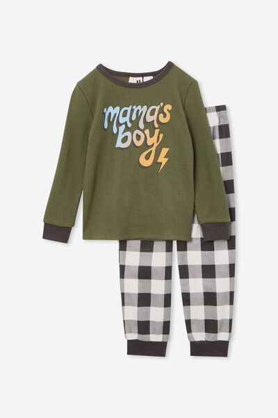 Winston Long Sleeve Pyjama Set Drw, SWAG GREEN/MAMA’S BOY