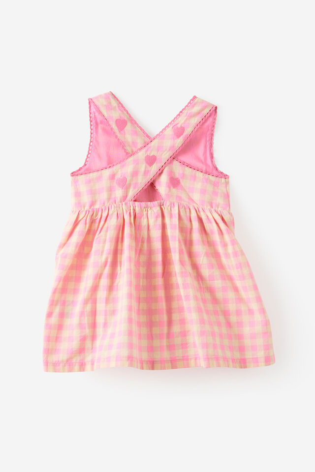 Baby Woven Cross-Back Dress, BABY YELLOW/PINK GINGHAM