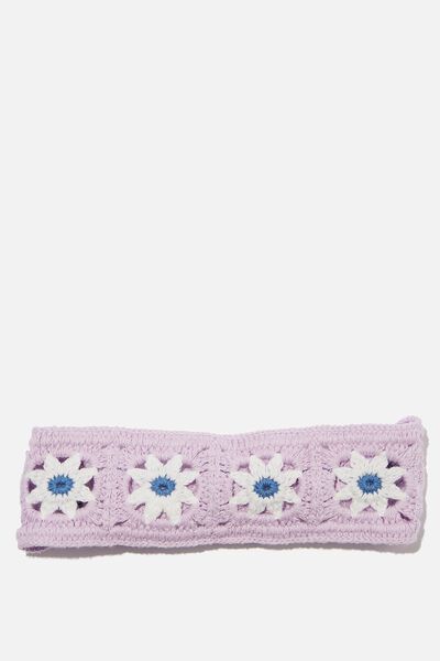 Soft Crochet Headband, VINTAGE LILAC/WHITE FLOWERS