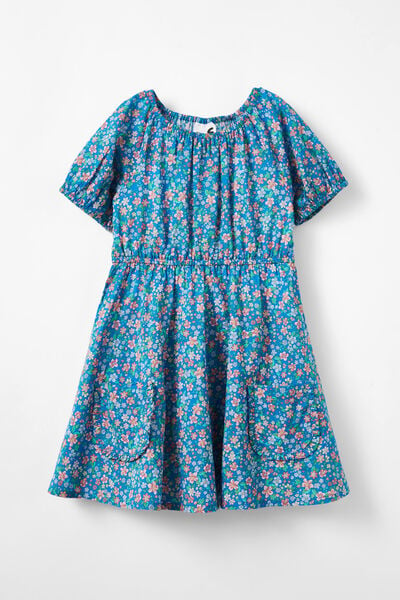 Rose Puff Sleeve Dress, DEEP WATER/ZIGGY FLORAL