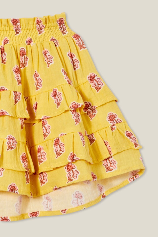 Lana Tiered Skirt, CORN SILK/FLORA FLOWER STAMP