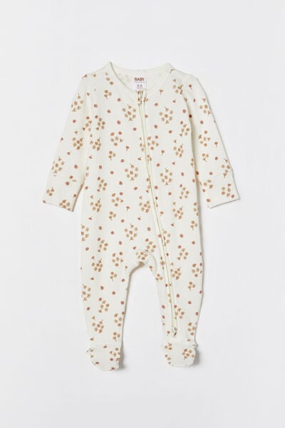 Organic Pointelle Zip All In One Romper, MILK/DITSY DAISY