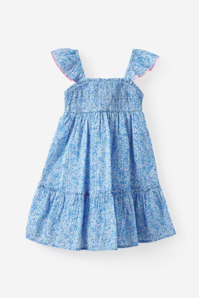 Gigi Flutter Sleeve Dress, BLUE BONNET/FLORAL