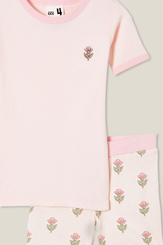 Talia Short Sleeve Pyjama Set, CRYSTAL PINK/WOOD STAMP FLORAL