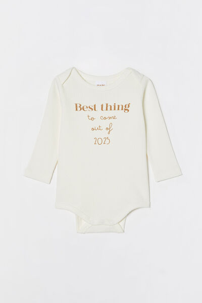 Organic Newborn Pointelle Long Sleeve Bubbysuit, MILK/BEST THING 2025