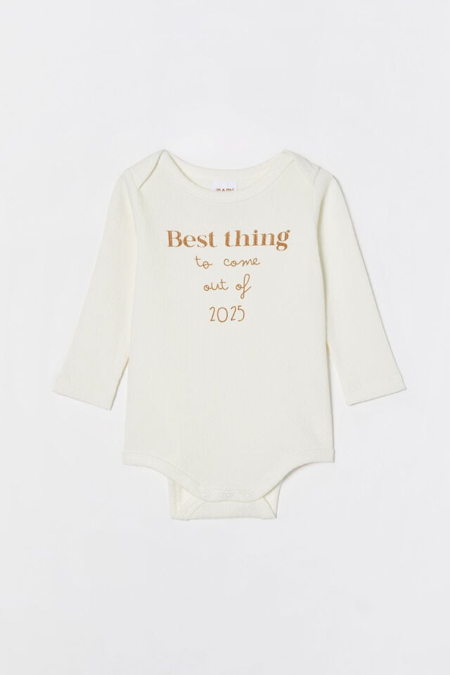 Organic Newborn Pointelle Long Sleeve Bubbysuit, MILK/BEST THING 2025