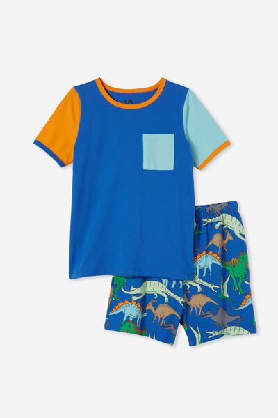 Felipe Short Sleeve Pyjama Set, BLUE PUNCH/DINO ROARRR