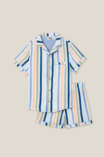 Axel Short Sleeve Pyjama Set, PETTY BLUE/MULTI STRIPE
