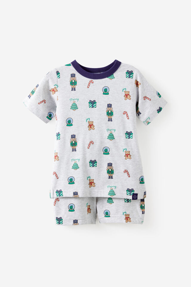 Dreamdrift Short Sleeve Pj Set, GREY MARLE/MERRY GLOW