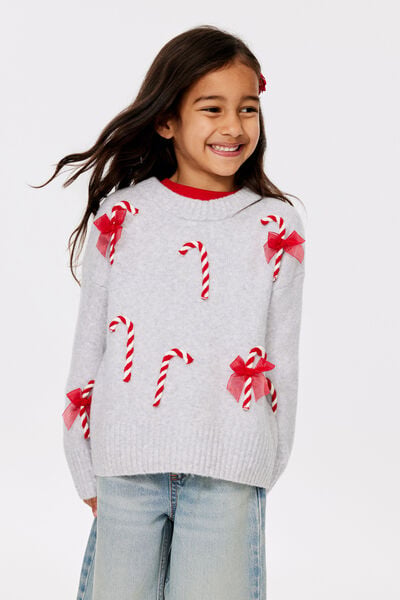 Soft Knit Sweater, GREY MARLE/CHRISTMAS