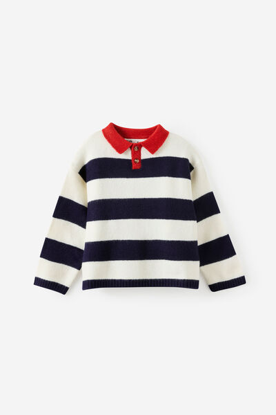 Rugby Knit Polo, SQUID INK/VANILLA/VARSITY RED