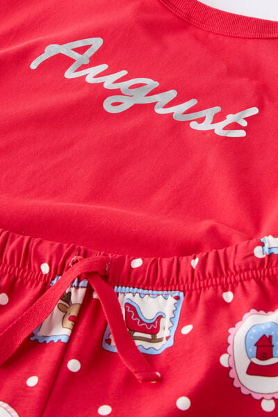 Kids Dreamdrift Family Xmas Pj Set Personalised, VARSITY RED/RUDOLPH SPOT