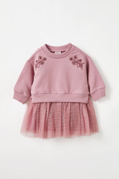 The Tulle Sweater Dress, DUSTY BERRY/FLORAL CLUSTER