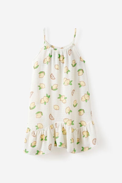 Hazel Scalloped Sleeveless Dress, VANILLA/LEMONS