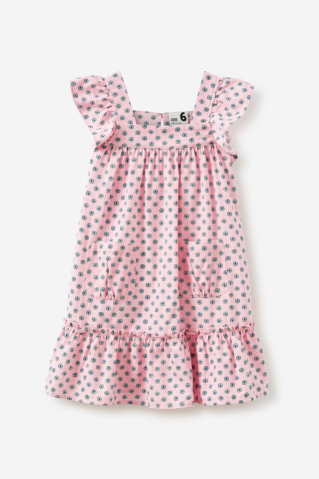 Luna Flutter Sleeve Dress, BLUSH PINK/TINY TULIP STAMP