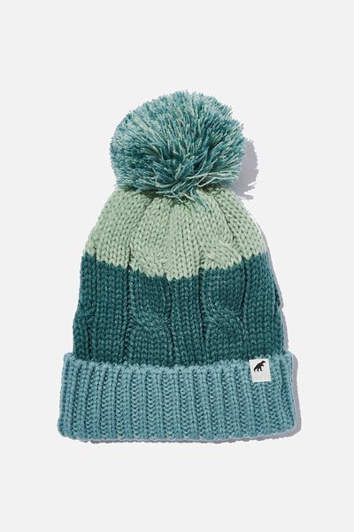 Winter Cable Beanie, SMASHED AVO/TURTLE GREEN/RUSTY AQUA