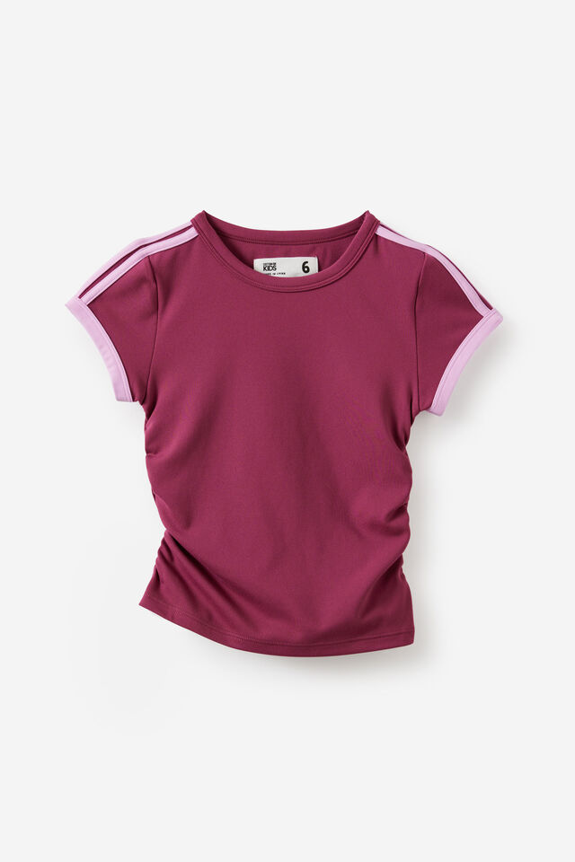 Soft Stretch Active Gathered Short Sleeve Baby Tee, BERRY JAM/PALE VIOLET