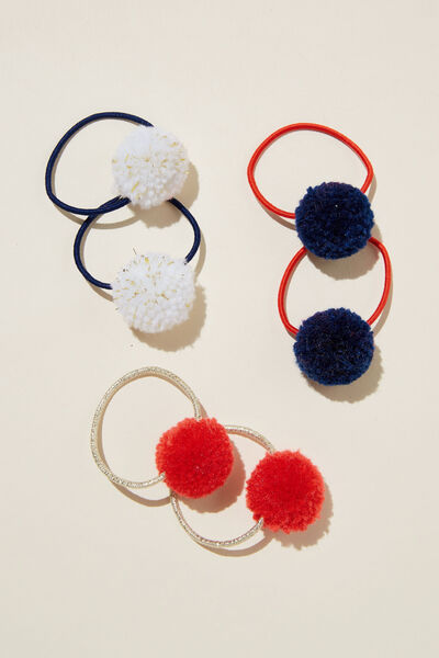 Pom Pom Hairties, IN THE NAVY/ANTHURIUM/GOLDY